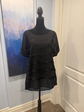 Buy 2 for 20$✌🏻 RW&CO. Black Short Sleeve Sequin Stripe Tunic